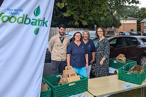 Visit to Teddy Bears Picnic, picture of Haywards Heath Foodbank team and Alison