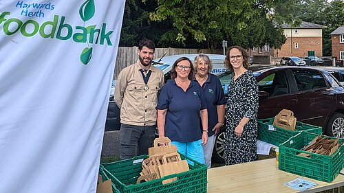 Visit to Teddy Bears Picnic, picture of Haywards Heath Foodbank team and Alison