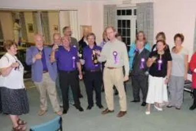 Some Jubilant Referendum activists break open the Champagne for an Impromptu celebration in the Town Hall as result is announced.