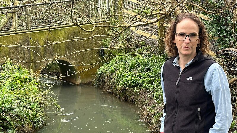 Alison Bennett observing a Sussex stream.