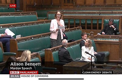 Alison Bennett giving her Maiden Speech in Parliament on Friday 26th July